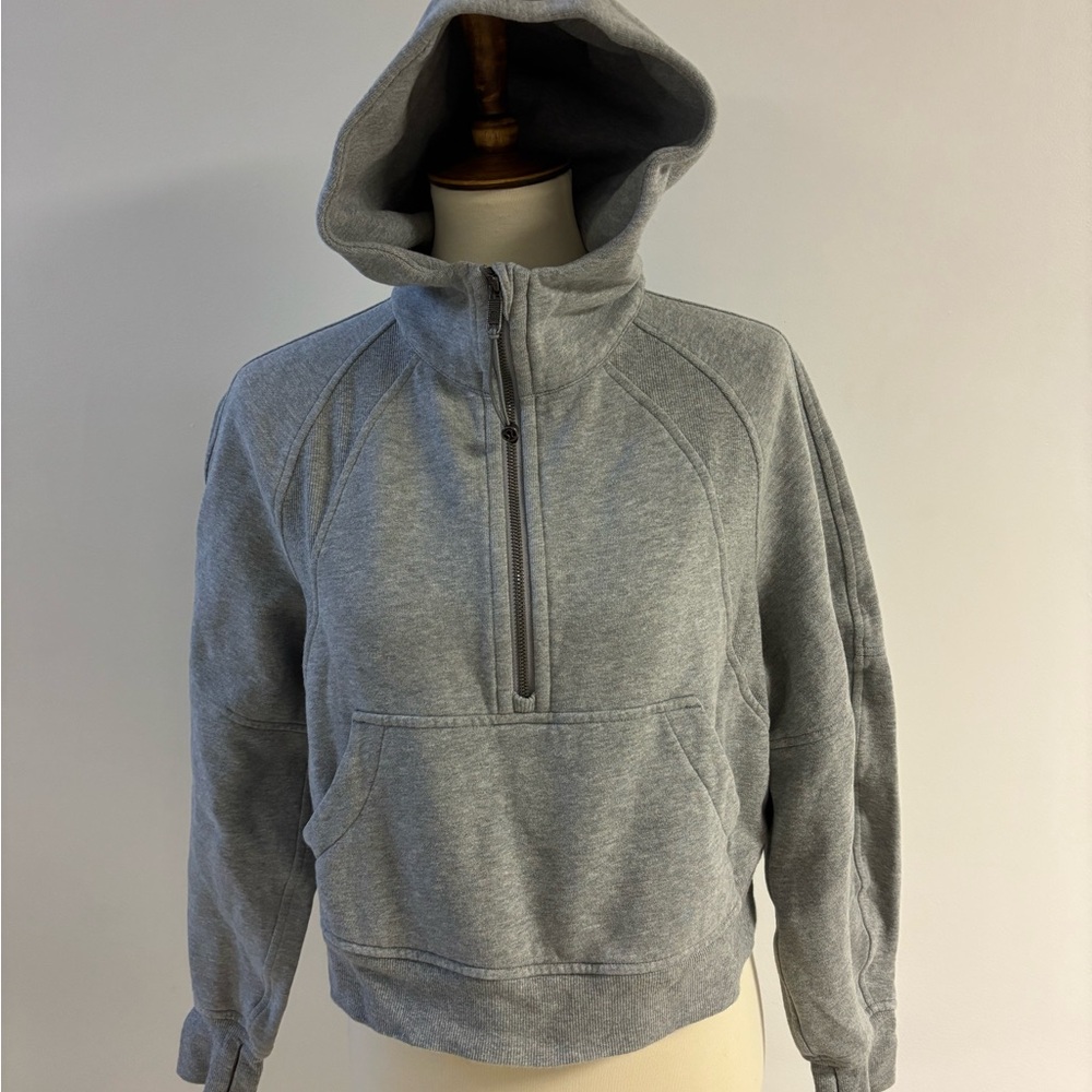 Gray Hooded Lululemon Cropped Scuba Pullover Sweatshirt